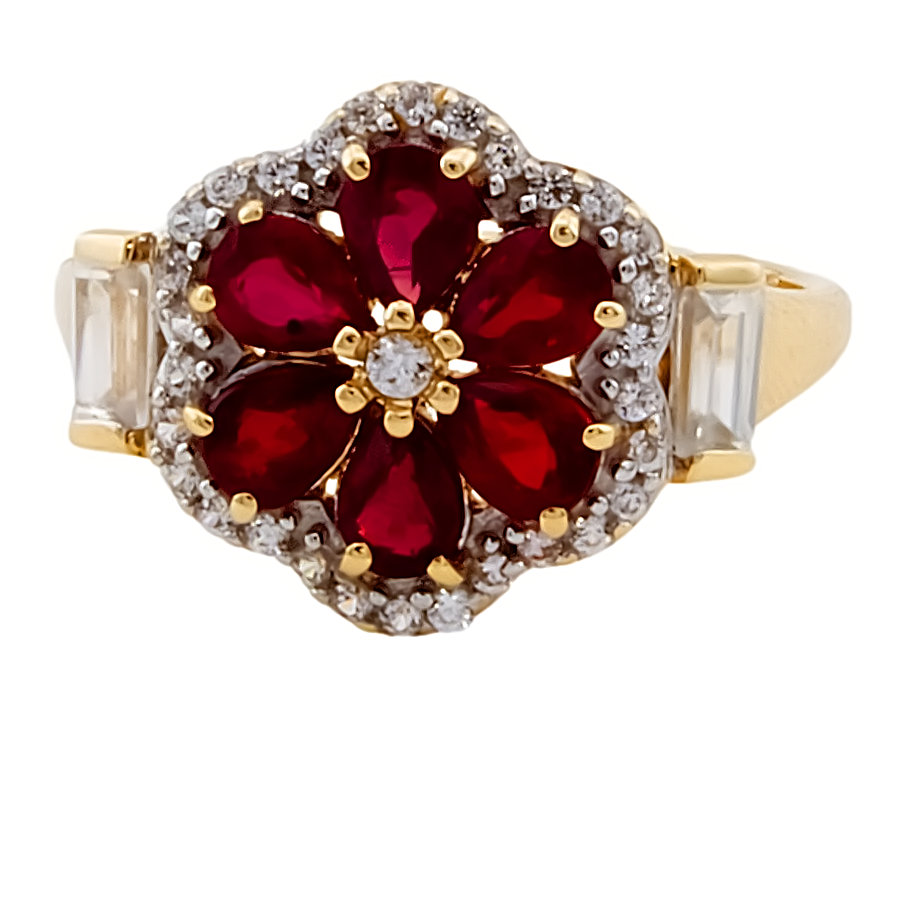 9ct gold Lab Grown Ruby / Cubic Zirconia Cluster Ring size L